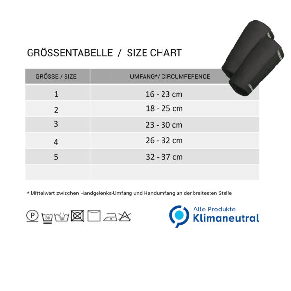 Size chart for arm coolers from E.COOLINE
