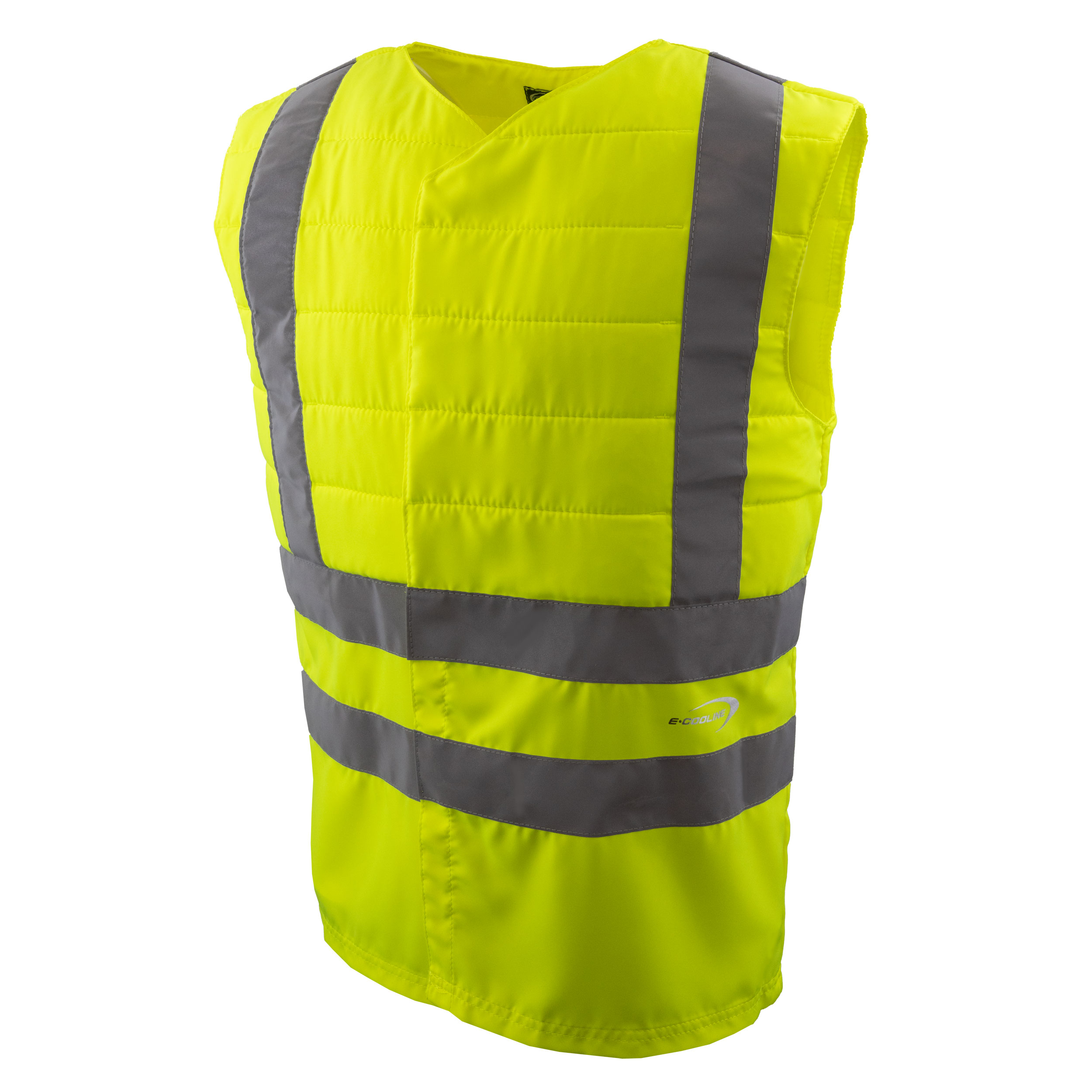 E.COOLINE Power Signal Vest SX3 - Cooling vest for hot weather - Mobile air conditioning Cooling vest SX3 with reflectors from E.COOLINE with Velcro fastener at the front in the signal color yellow