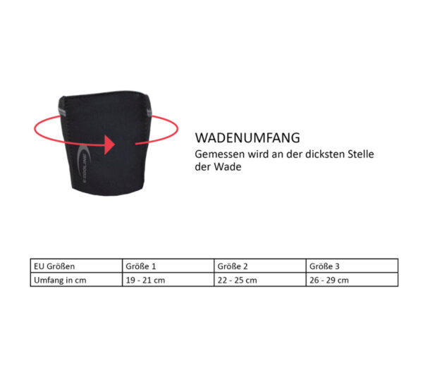 Size chart and small photo of the calf cooler for children from E.COOLINE