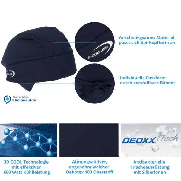 Product characteristics of cooling bandana by E.COOLINE in color blue