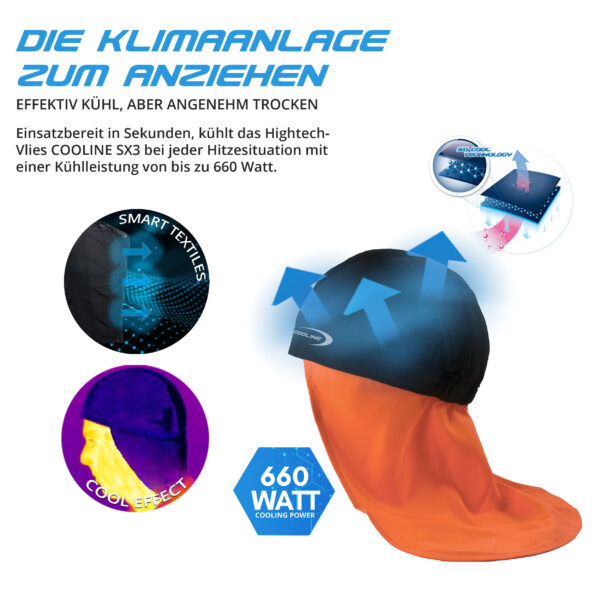 Technical product description of the cooling bandana SX3 with neck protection from E.COOLINE