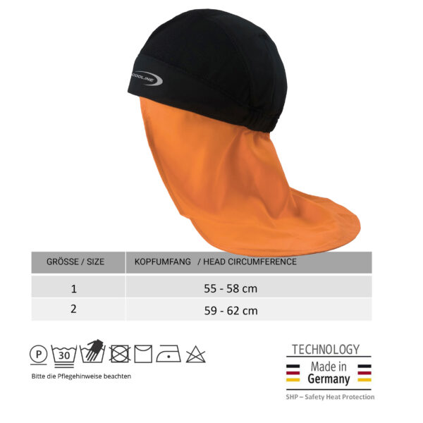 Cooling bandana SX3 with neck protection from E.COOLINE in color black/orange