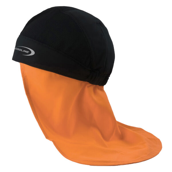 Cooling bandana SX3 with neck protection from E.COOLINE in color black/orange