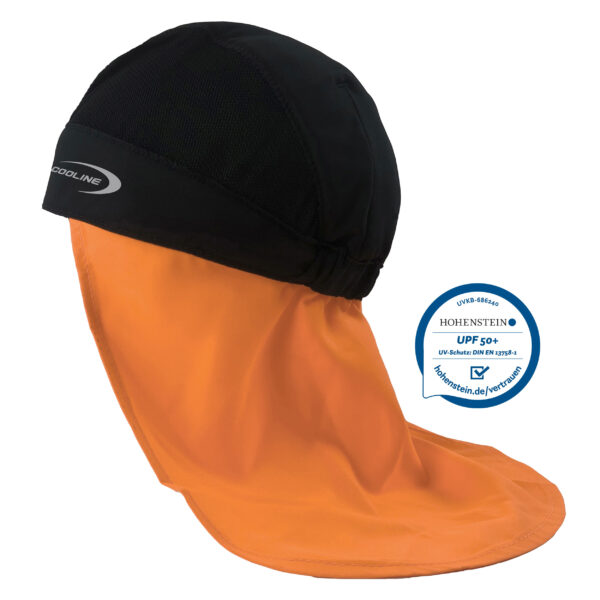 Cooling bandana SX3 with neck protection from E.COOLINE in color black/orange