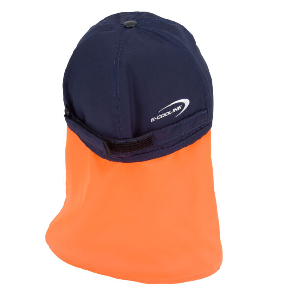 Rear view of cooling baseball cap with neck protection from E.COOLINE