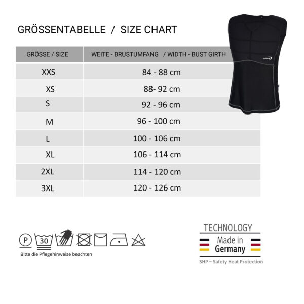 Size chartSX3 cooling shirt from E.COOLINE
