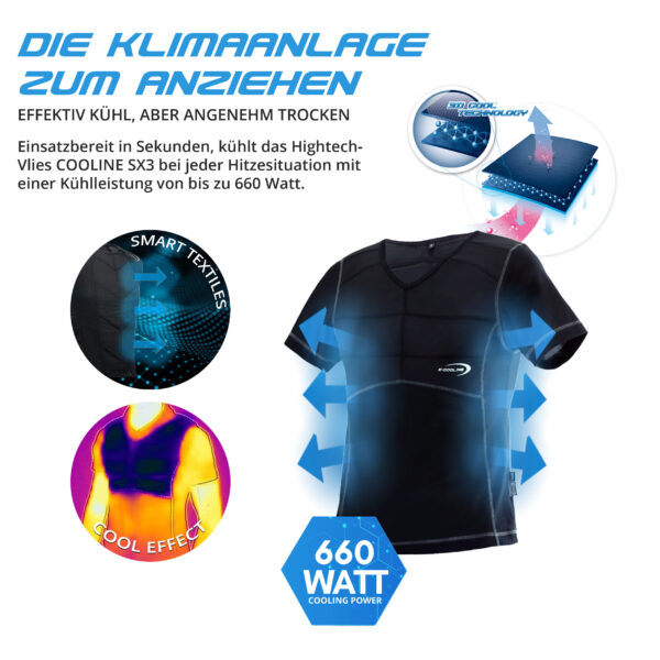 Technical product description of the cooling T-shirt SX3 from E.COOLINE