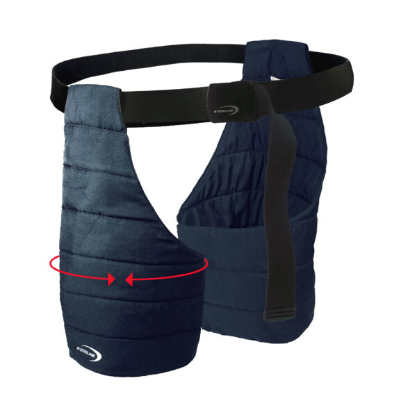 Side view of the SX3 thigh cooler with chaps and belt from E.COOLINE