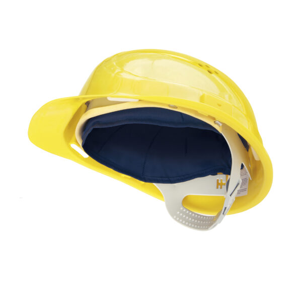 Yellow safety helmet with cooling insert from E.Cooline