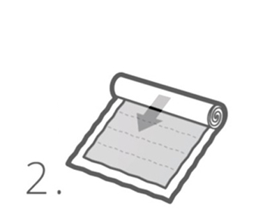 E.COOLINE Aktivierung Schritt 2: Symbol Handtuch mit Pfeil symbolisiert das einrollen des E.COOLINE Produktes