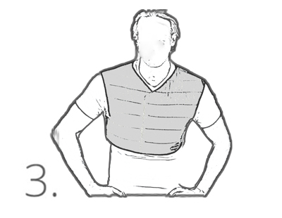 E.COOLINE Aktivierung Schritt 3: Gezeichnete Figur mit E.COOLINE Kühlweste symbolisiert das Anziehen des E.COOLINE Produktes
