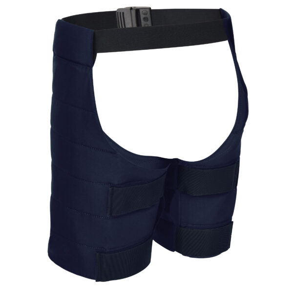 Rear view of the SX3 thigh cooler with chaps and belt from E.COOLINE