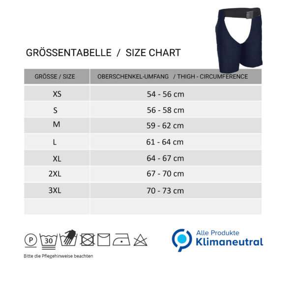Size chart for thigh cooler SX3 from E.COOLINE