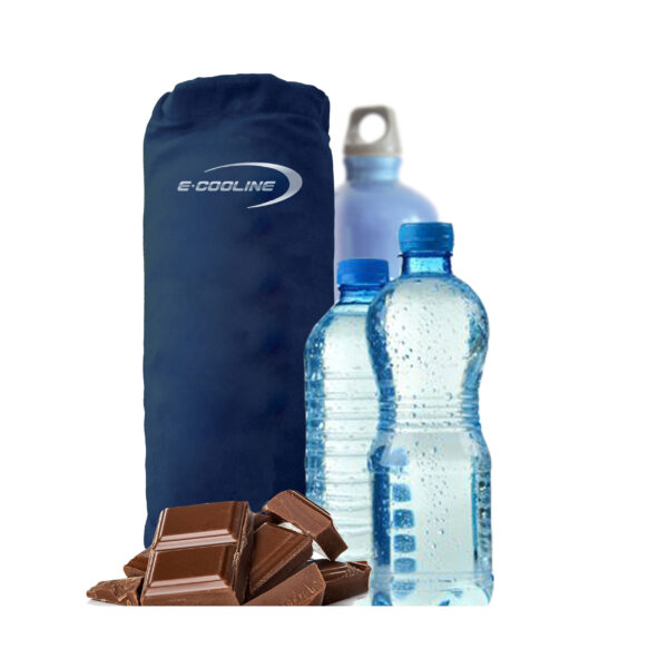 Cooler bag from E.COOLINE and several bottles of drinks and chocolate