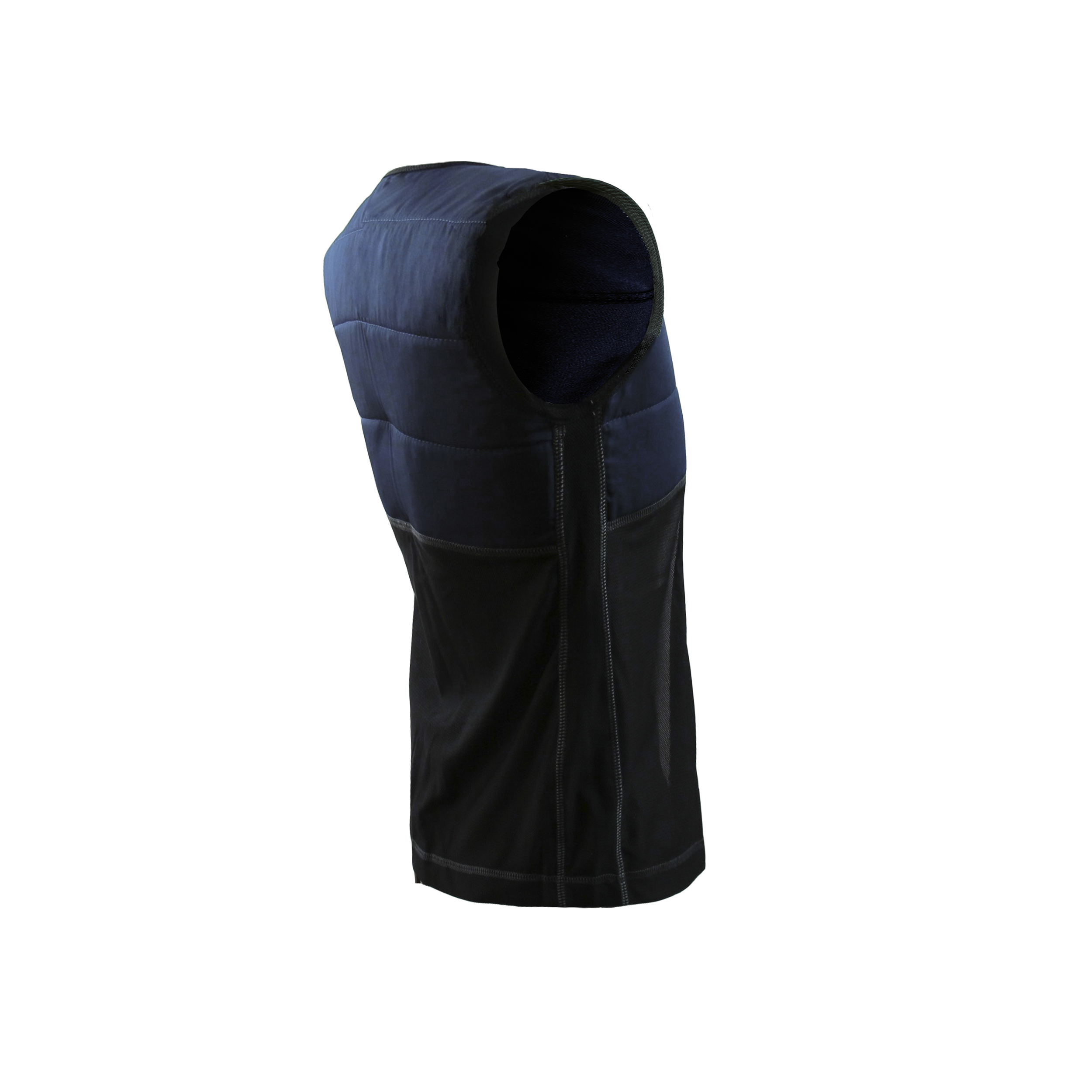 Repower-Kids-Cooling-Vest-Ecooline-CoolKids-Shirt-Vest-SX3-side.jpg Repower Kids Cooling Vest with Front Zipper by E.COOLINE, Two-Tone Blue/Black, Side View, Medical Device